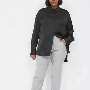 NWT Lane Bryant No Peek Button Down Silk Polyester Shirt Women's 18 Black